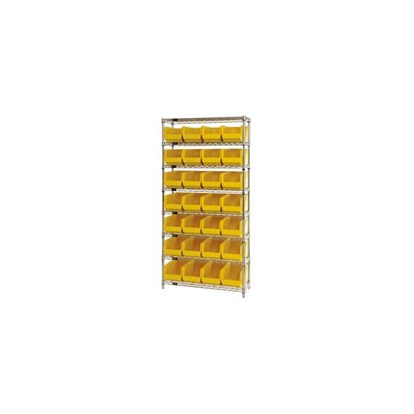 Global Industrial Chrome Wire Shelving w/ 28 Stacking Yellow Bins, 36inW x 14inD x 74inH, Gray 268928YL - main
